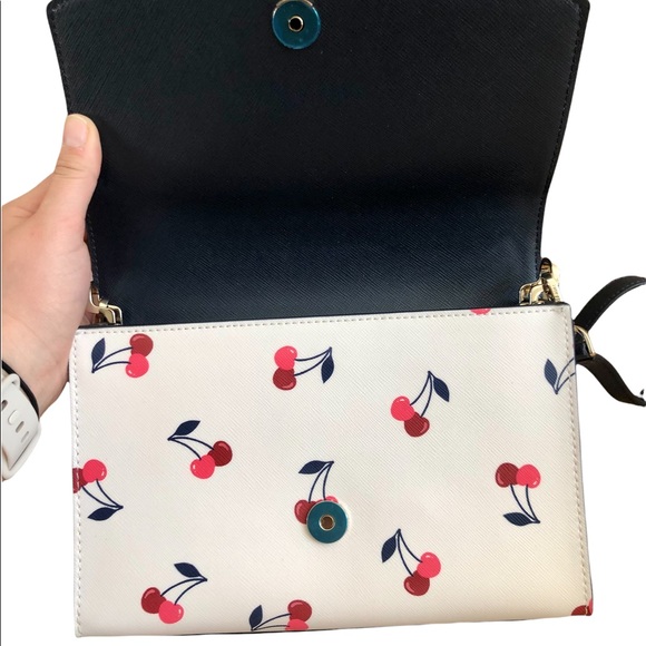 KATE SPADE • Carson Dancing Cherries Printed Leather Convertible Crossbody - Picture 8 of 10